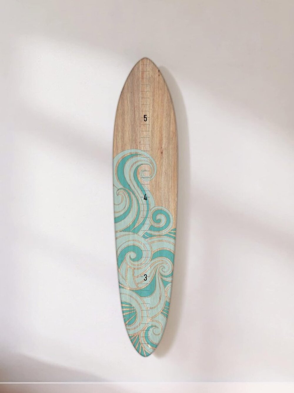 Wooden Surfboard Wall Decor Growth Chart - Surf Board Decor for Kids Room, Woode